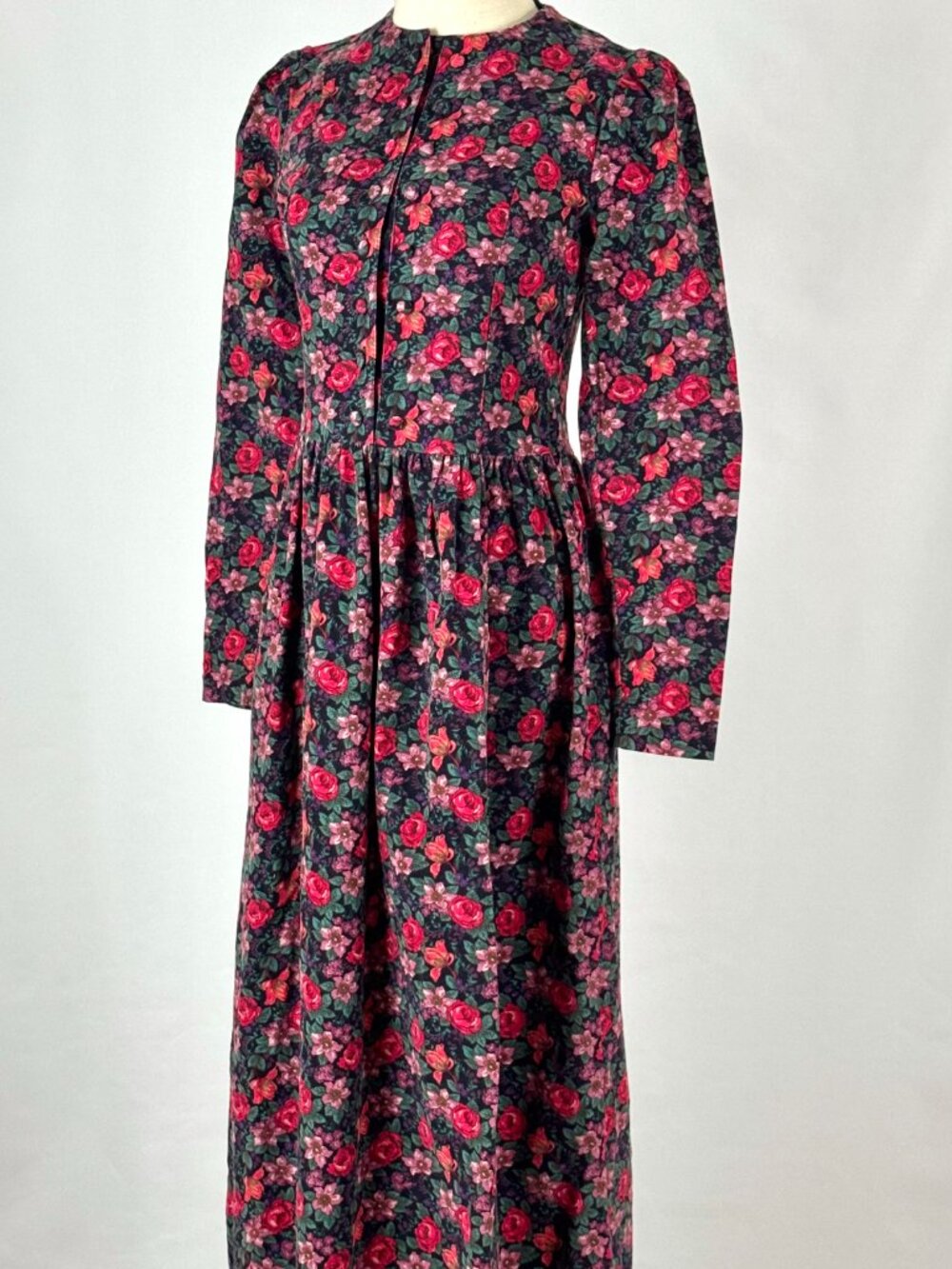 Vtg 90s Laura Ashley Floral Corduroy Button Front Dress Cottagecore Victorian - Picture 4 of 10